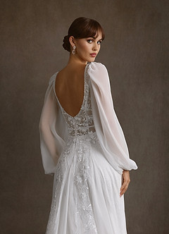 Azazie Keylani Wedding Dresses Diamond White Champagne A-Line Lace Dress image6