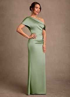 Azazie Rutha Mère de la mariée Robes Robe Fourreau en Satin extensible Une épaule Vert Sauge image3