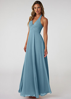 Azazie Tessie Bridesmaid Dresses Moody Blue A-Line V-Neck Pleated Chiffon Dress image3