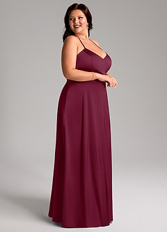 Azazie Mei Bridesmaid Dresses Mulberry A-Line V-Neck Stretch Satin Dress image9
