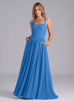 Azazie Francis Bridesmaid Dresses Blue Jay A-Line Corset Chiffon Dress image1