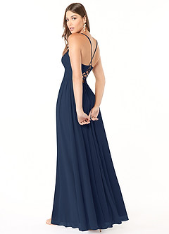 Azazie Aaida Brautjungfernkleider A-Linie Korsett Chiffon Kleid Dunkelmarine image5