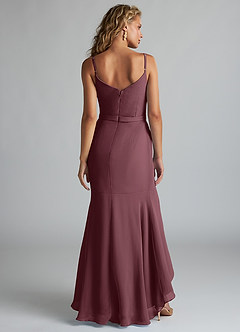 Azazie Summer Jurken voor bruidsmeisjes Jurk van Chiffon met Zeemeermin Schop cowl Sangria image2