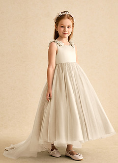 Azazie Lorita Flower Girl Dresses Champagne A-Line Beaded Tulle Dress image4
