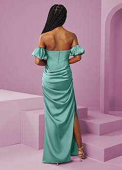Barbie ♥ Azazie Jurken voor bruidsmeisjes Converteerbaar Jurk van Stretch Satijn met Kolom Off the Shoulder Aqua image9