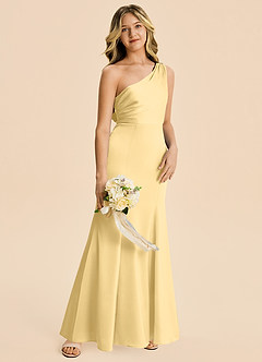 Azazie Ren Junior Butter A-Line Pleated Stretch Satin Dress image3