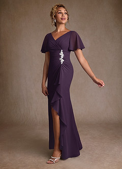 Azazie Suffolk Moeder van de bruid jurken A-Lijn Jurk van Chiffon Geplooid Pruim image2