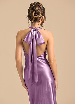 Azazie Velli Brudtärnklänningar Klä av Tubklänning i Metallisk satin Hög hals Blåregn image6