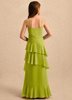 Azazie Indiah Girls Formal Flower Girl Dresses Lemongrass A-Line Ruched Chiffon Dress image2