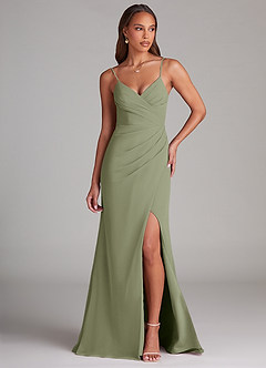 Azazie Maci Bridesmaid Dresses Pistachio Sheath Pleated Chiffon Dress image1