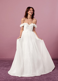 Barbie ♥ Azazie Hochzeitskleider A-Linie Schulterfrei Tüll Kleid Diamantweiß image3