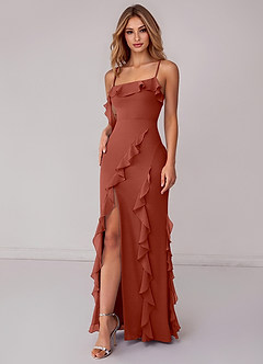 Azazie Malia Bridesmaid Dresses Auburn Sheath Ruched Chiffon Dress image6