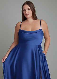 Azazie Elle Bridesmaid Dresses Royal Blue A-Line Pleated Stretch Satin Dress image10