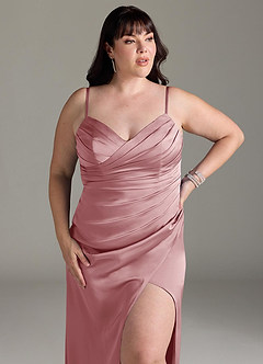 Azazie Yola Bridesmaid Dresses Dusty Rose Sheath V-Neck Pleated Stretch Satin Convertible Dress image14