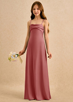 Azazie Mirabella Girls Formal Robe Demoiselle D'honneur Fillette Robe Fourreau en Satin extensible Encolure en Forme de Cœur Antique Rose image2