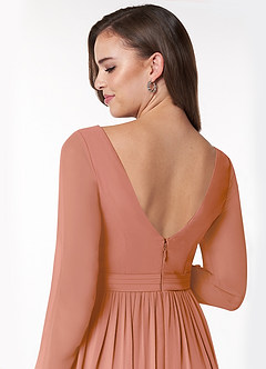 Azazie Teton Maternity Bridesmaid Dresses A-Line Long Sleeve Chiffon Floor-Length Dress image6