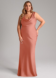 Azazie Rylina Bridesmaid Dresses Salmon Pink Mermaid Stretch Satin Dress image8