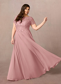 Azazie Adina Mother of the Bride Dresses Dusty Rose A-Line Boatneck Sequins Chiffon Dress image8