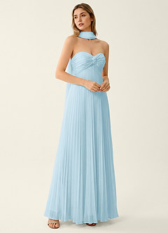Clementine Sky Blue Chiffon 3D Flowers A-line Prom Dress image3