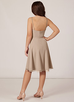 Azazie Kalie Junior Taupe A-Line with Belt Chiffon Dress image4