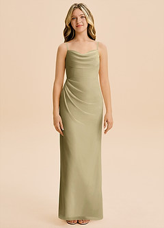 Azazie Mai Junior Moss Green Sheath Pleated Chiffon Dress image3