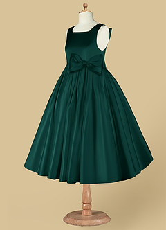 Azazie Bo Peep Flower Girl Dresses Pine A-Line Bow Matte Satin Dress image9