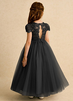 Azazie Puff Flower Girl Dresses Black Ball-Gown Lace Tulle Dress image7