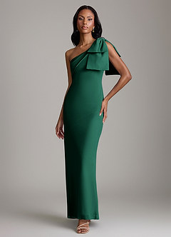 Azazie Yuanna Bridesmaid Dresses Emerald Mermaid One Shoulder Chiffon Dress image1
