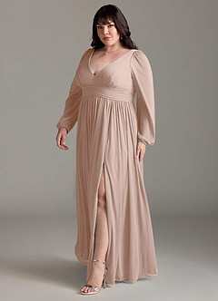 Azazie Norah Brautjungfernkleider A-Linie Lange Ärmel mit V-Ausschnitt Chiffon Kleid Englisches Rosa image11
