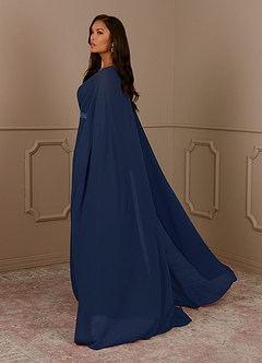 Azazie Isa Mother of the Bride Dresses Dark Navy A-Line V-Neck Pleated Chiffon Dress image3