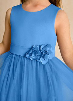Azazie Miracle Flower Girl Dresses Blue Jay A-Line Bow Matte Satin Dress image6