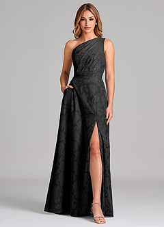 Azazie Phaedra Suknie dla druhen Linia A Jedno ramię Kwiatowe wypalenie Do ziemi Sukienka image1