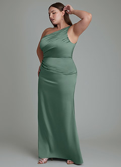 Azazie Akilah Jurken voor bruidsmeisjes Jurk van Stretch Satijn met Zeemeermin One-shoulder Eucalyptus image12