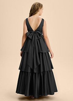 Azazie Meadowyn Junior Abito A-Line in Raso Elasticizzato Fiocco Nero image2