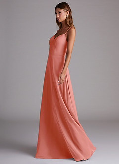 Azazie Marley Robes de demoiselle d'honneur Robe Trapèze Convertible en Mousseline de soie Épaule décolletée Rose Saumon image6
