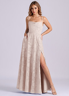 Azazie Elle 신부 들러리 드레스 A라인 주름진 플로럴 번아웃 바닥 길이 드레스 image3