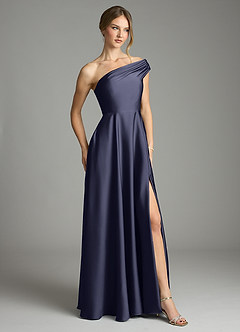 Azazie Melanie Bridesmaid Dresses Stormy A-Line Off the Shoulder Stretch Satin Dress image5