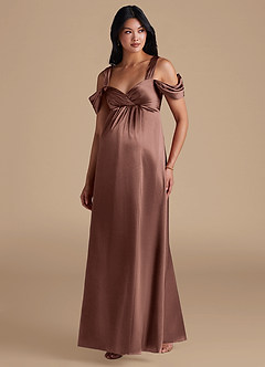 Azazie Rhea Abiti da damigella d'onore premaman Abito A-Line Plissettato Raso Metallizzato Floor-Length image6