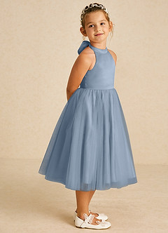 Azazie Dora vestidos de niña de las flores Vestido de Azul Polvoriento de Tul de Corte En A con Lazo image3