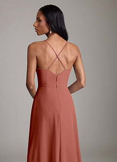 Azazie Naeem Bridesmaid Dresses Auburn A-Line V-Neck Ruffle Chiffon Dress image7