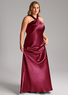 Azazie Doretta Bridesmaid Dresses Burgundy Mermaid Bow Metallic Satin Dress image11