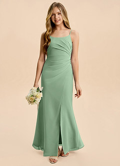 Azazie Amelia Junior Matcha Mermaid Pleated Chiffon Dress image5