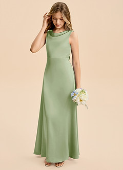 Azazie Kiki Junior Dusty Sage A-Line Bow Stretch Satin Dress image5