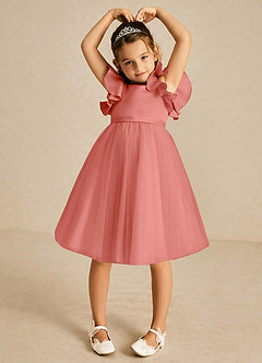 Azazie Kaeya Flower Girl Dresses Salmon Pink A-Line Bow Tulle Dress image3