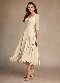 Azazie Durant Mother of the Bride Dresses Champagne A-Line Pleated Chiffon Dress image1