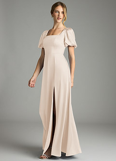 Azazie Fyona Bridesmaid Dresses White Alabaster A-Line Pleated Stretch Satin Dress image4