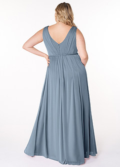 Azazie Tanicia Brautjungfernkleider A-Linie V-Hals Gefaltet Gittergewebe Kleid Staubblau image6