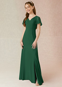 Azazie Induh Junior Dark Green A-Line Ruched Chiffon Dress image1
