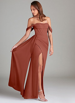 Azazie Amyra Bridesmaid Dresses Auburn Sheath Off the Shoulder Chiffon Convertible Dress image2