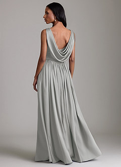 Azazie Novi Bridesmaid Dresses Silver A-Line with Pockets Stretch Satin Dress image2